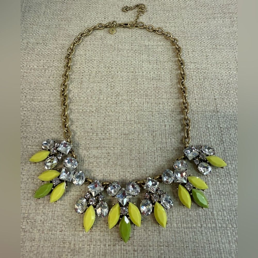 J Crew Gold Yellow Green Clear Crystal Necklace - Picture 3 of 4